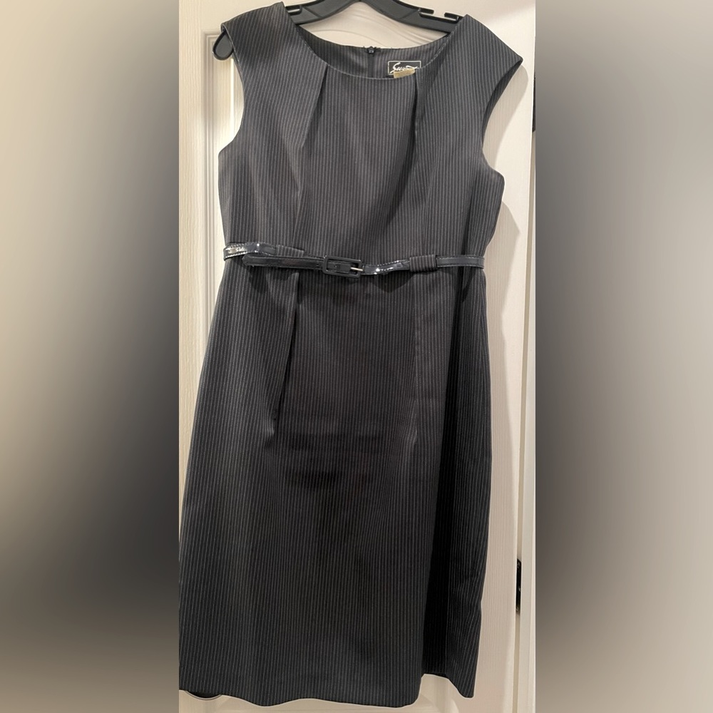 Navy pinstripe dress with belt size 10